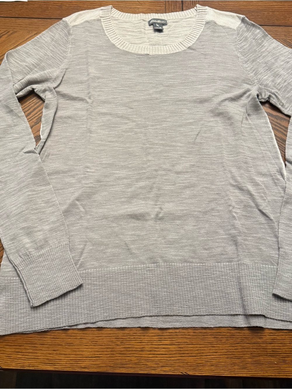 Eddie Bauer Women’s Med Light Gray 100% Cotton Lightweight Knit Sweater
